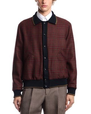Emporio Armani Wool Plaid Tweed Bomber Jacket