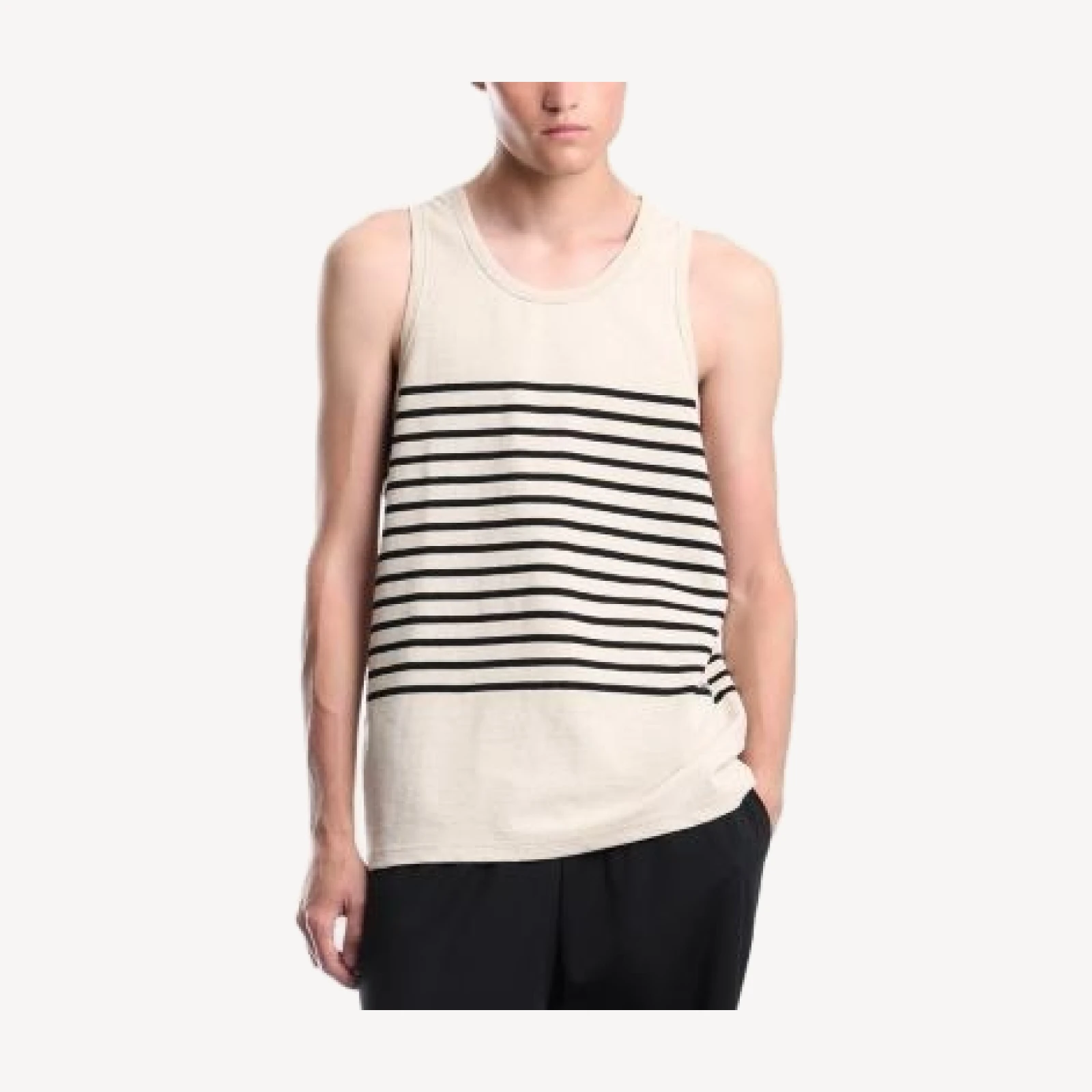 Emporio Armani Cotton & Linen Stripe Crewneck Tank Top