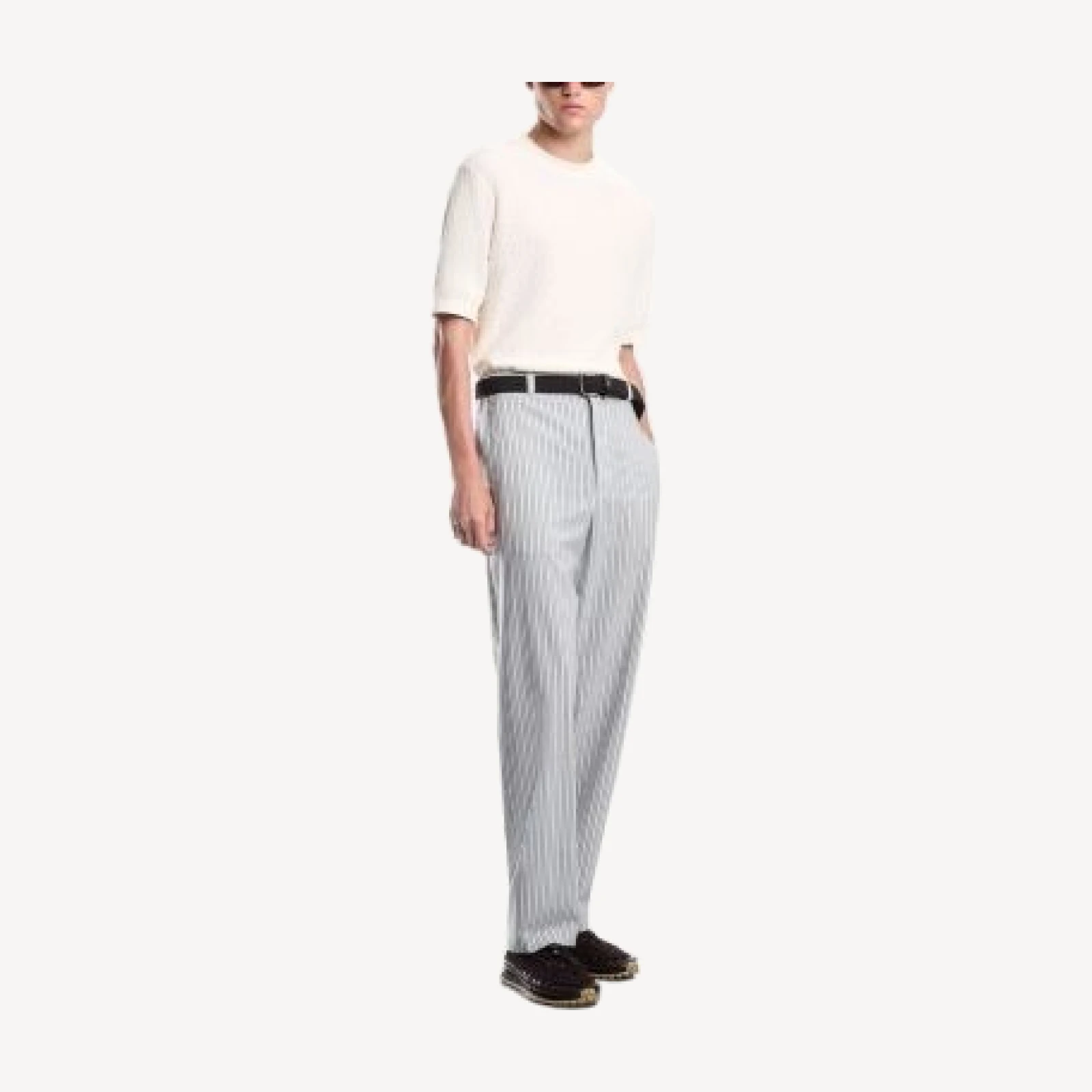 Emporio Armani Wool Blend Straight Leg Stripe Trousers
