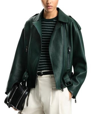 Emporio Armani Green Leather Biker Jacket