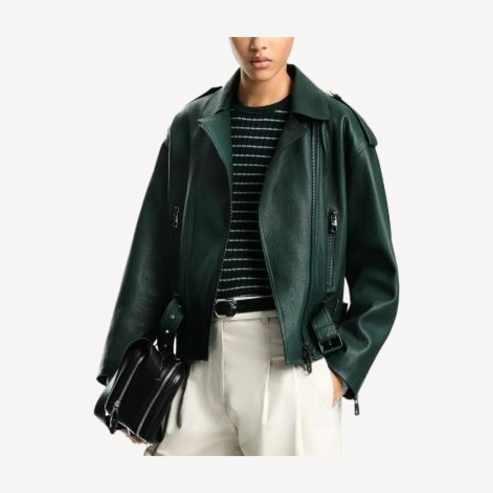 Emporio Armani Green Leather Biker Jacket