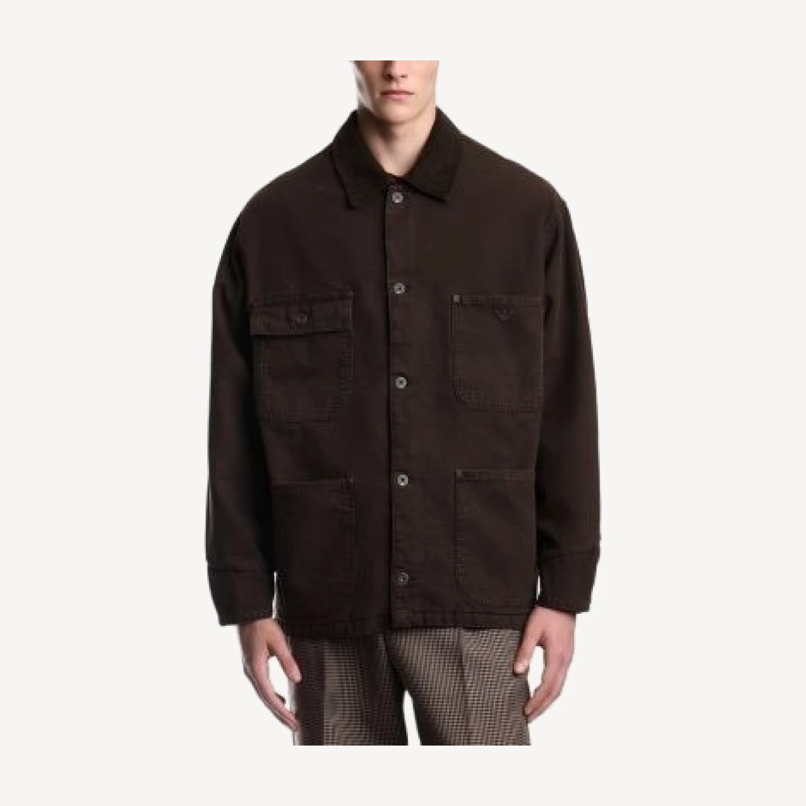 Emporio Armani Cotton Caban Coat with Corduroy Collar