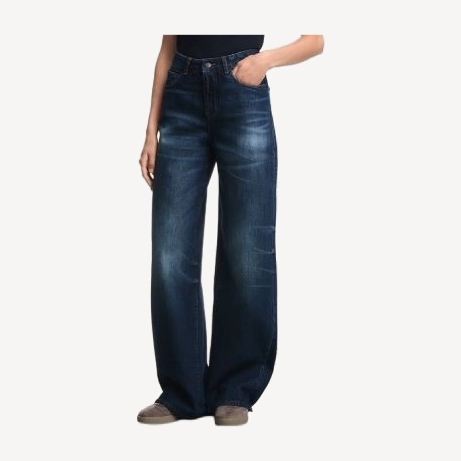 Emporio Armani Wide Leg Jeans in Medium Blue Denim