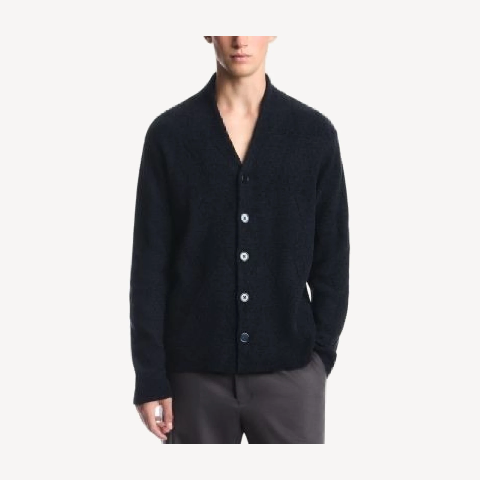 Emporio Armani Virgin Wool Blend Cardigan with Rib Details