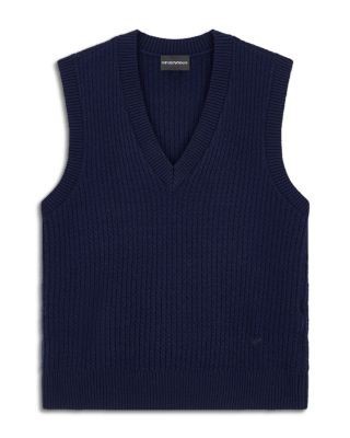 Emporio Armani Wool & Cashmere Blend Ribbed V Neck Sweater Vest