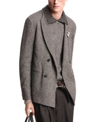 Emporio Armani Double Breasted Cotton Blend Mouline Jersey Blazer
