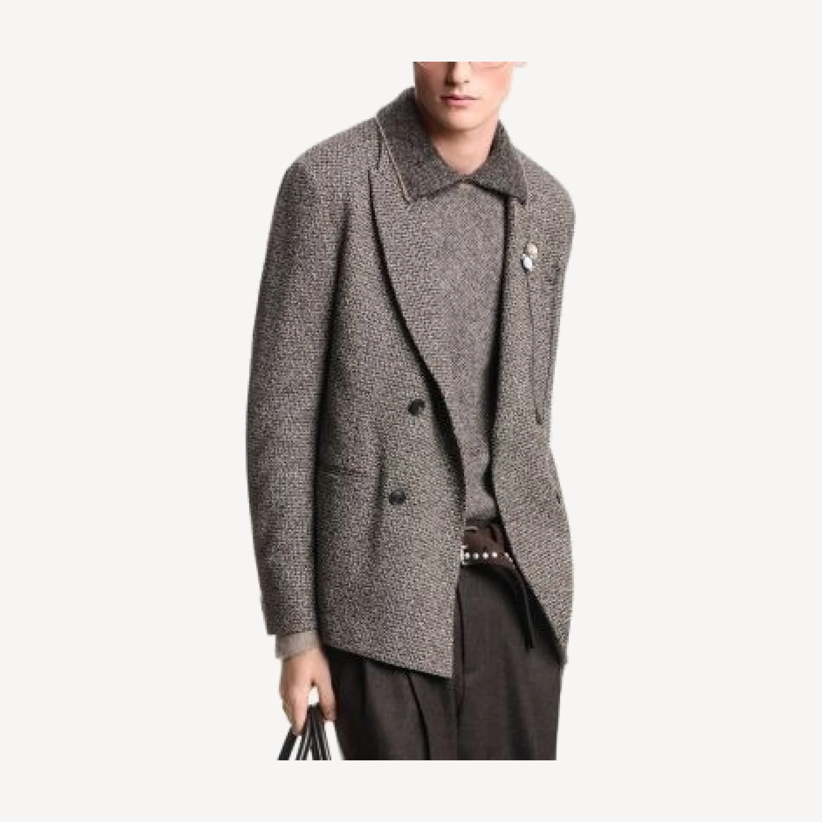 Emporio Armani Double Breasted Cotton Blend Mouline Jersey Blazer