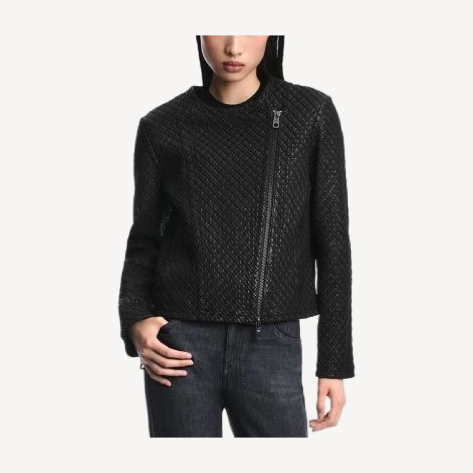 Emporio Armani Diamond Embroidered Nappa Leather Jacket