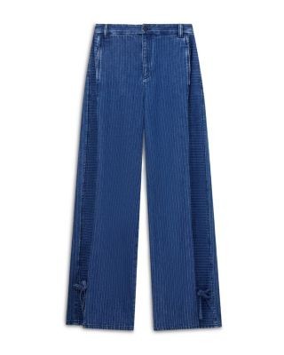 Emporio Armani Oversized Pinstriped Jeans in Medium Blue Denim