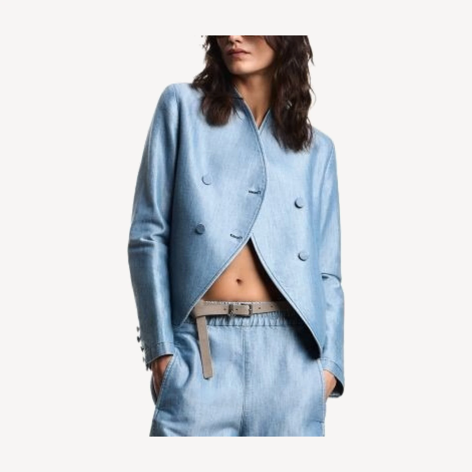 Emporio Armani Cotton Blend Denim Metal Look Blazer