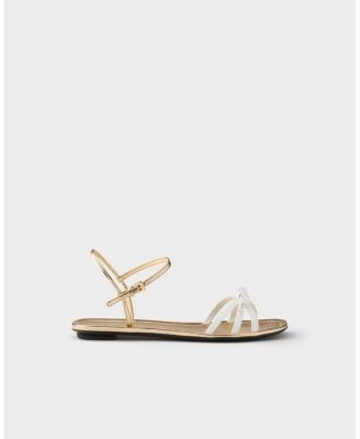 Prada Women's Flat Patent And Metallic Leather Sandals