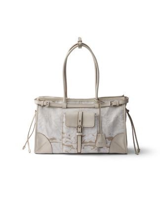 Prada Bonnie Large Printed Linen and Leather Handbag