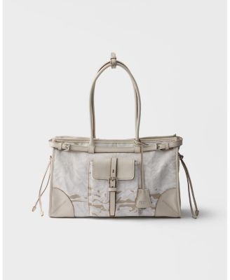 Prada Bonnie Large Printed Linen and Leather Handbag
