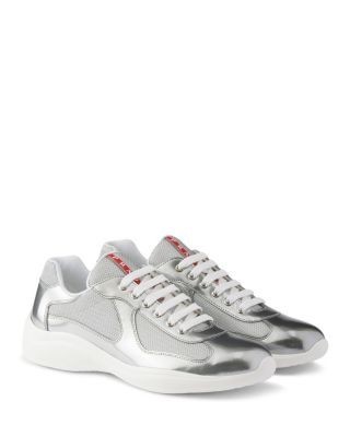 Prada Men's America's Cup Metallic Leather And Bike Fabric Sneakers