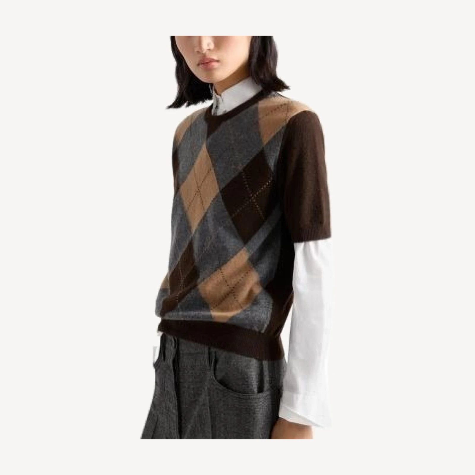 Prada Short Sleeved Argyle Cashmere Sweater
