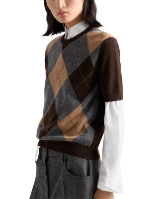 Prada Short Sleeved Argyle Cashmere Sweater