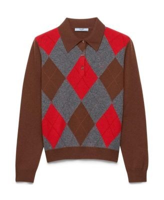 Prada Argyle Cashmere Polo Sweater