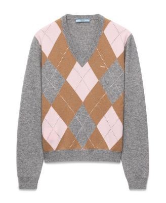 Prada Argyle Cashmere V-Neck Sweater