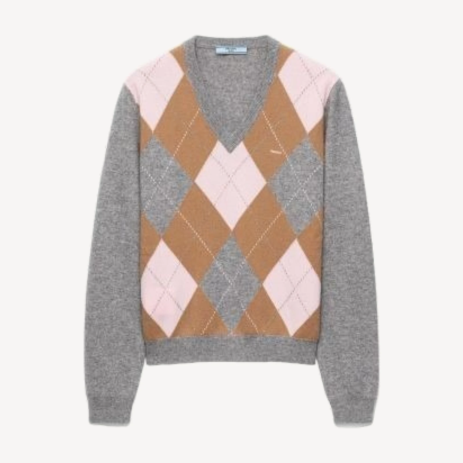 Prada Argyle Cashmere V-Neck Sweater