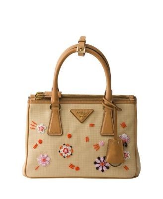 Prada Galleria Small Canvas And Leather Embroidered Bag