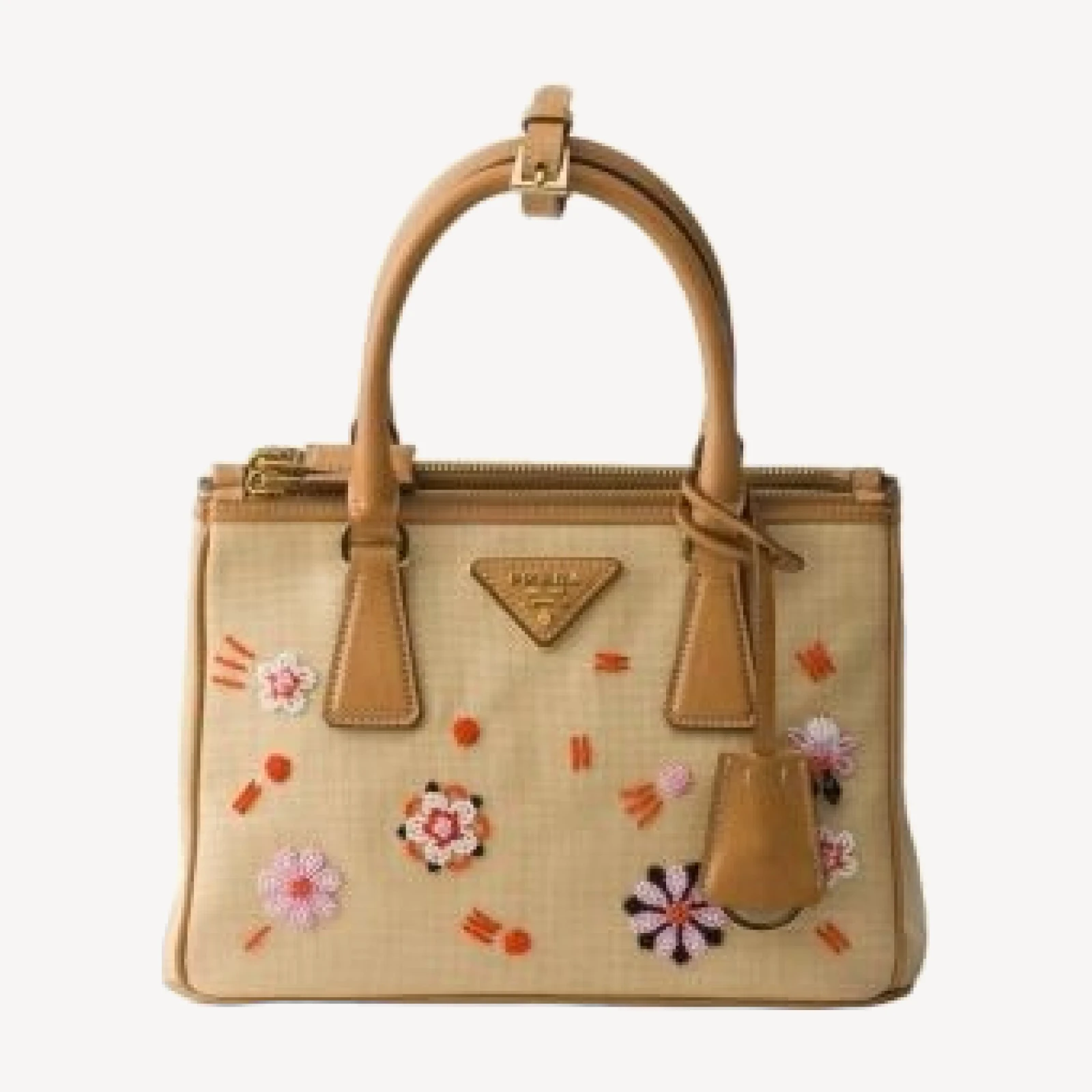 Prada Galleria Small Canvas And Leather Embroidered Bag