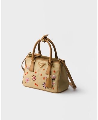 Prada Galleria Small Canvas And Leather Embroidered Bag