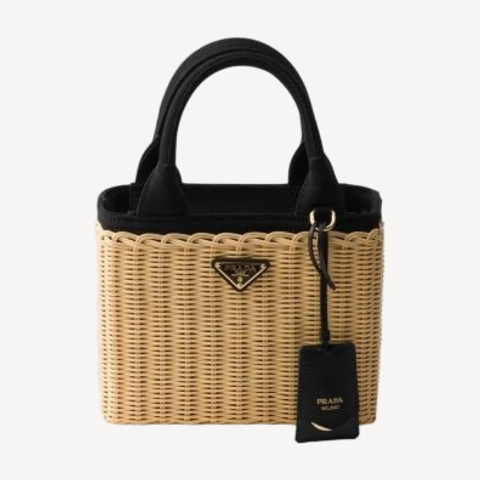 Prada Small Wicker And Canvas Tote Bag