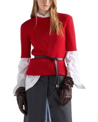 Prada Short Sleeved Ribbed Knit Wool Sweater