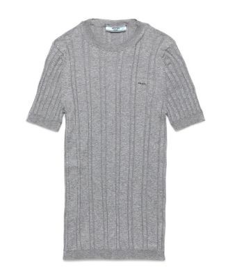 Prada Short Sleeved Ribbed Knit Cotton Sweater