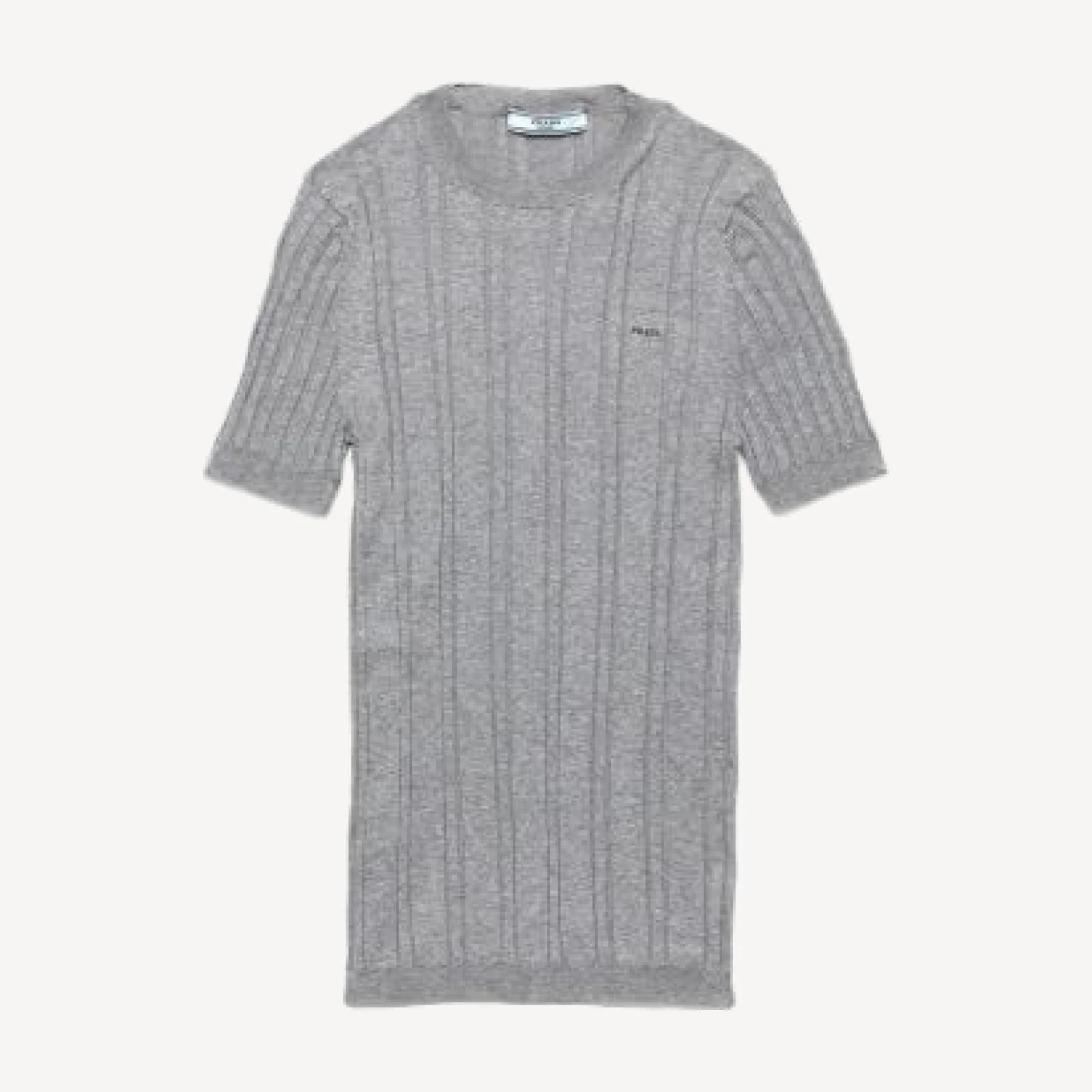 Prada Short Sleeved Ribbed Knit Cotton Sweater