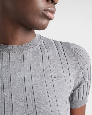 Prada Short Sleeved Ribbed Knit Cotton Sweater