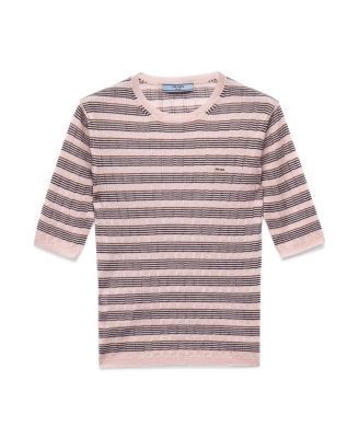 Prada Short Sleeved Striped Cashmere and Silk Sweater