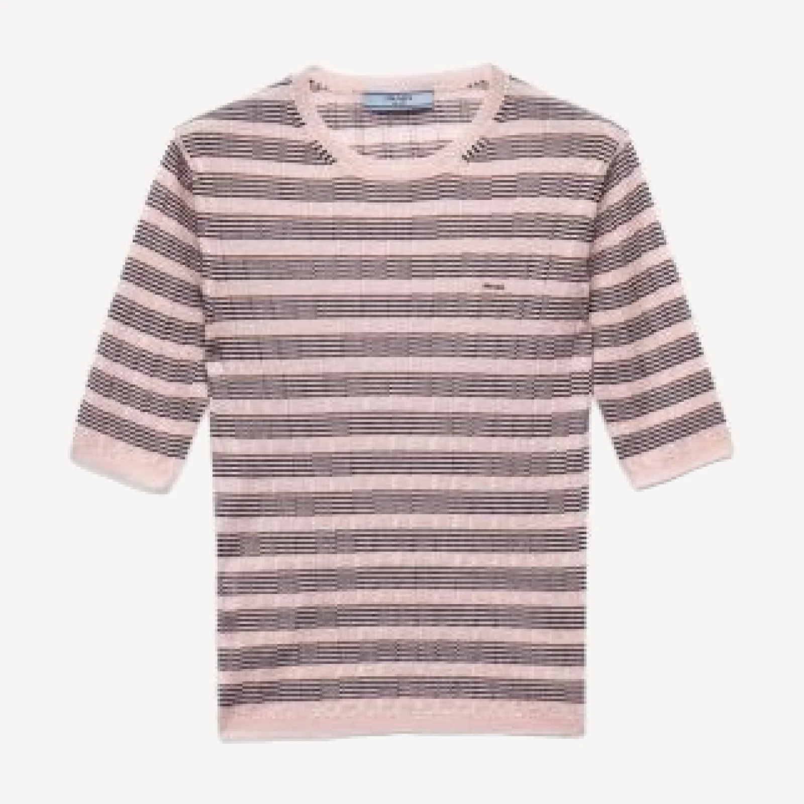 Prada Short Sleeved Striped Cashmere and Silk Sweater