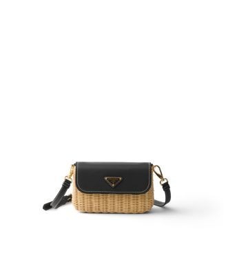 Prada Small Wicker and Leather Shoulder Bag