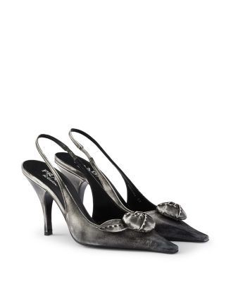 Prada Women's Metallic Leather Slingback Pumps