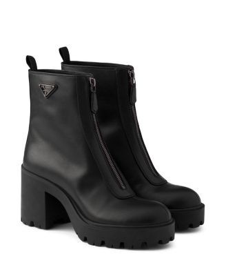 Prada Women's Leather Ankle Boots with Zipper