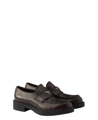 Prada Men's Chocolate Aged Leather Loafers