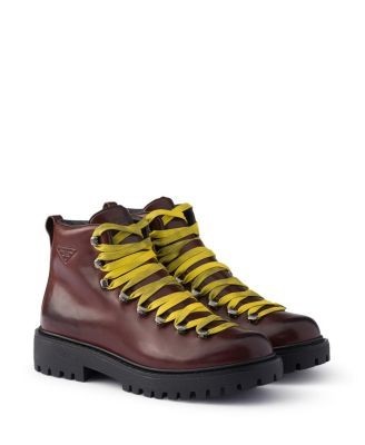 Prada Men's Antiqued Leather Lace-Up Ankle Boots