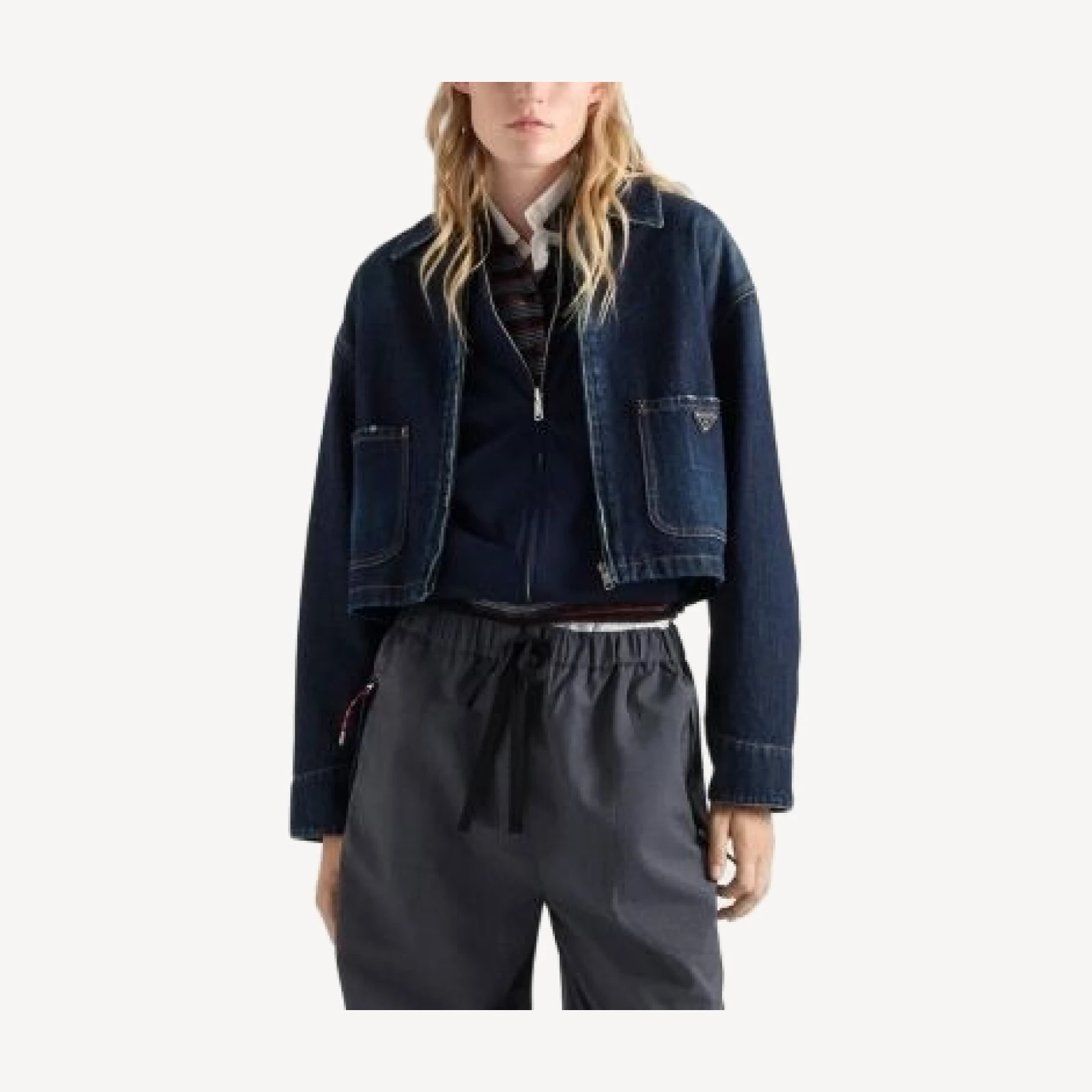 Prada Cropped Denim Blouson Jacket