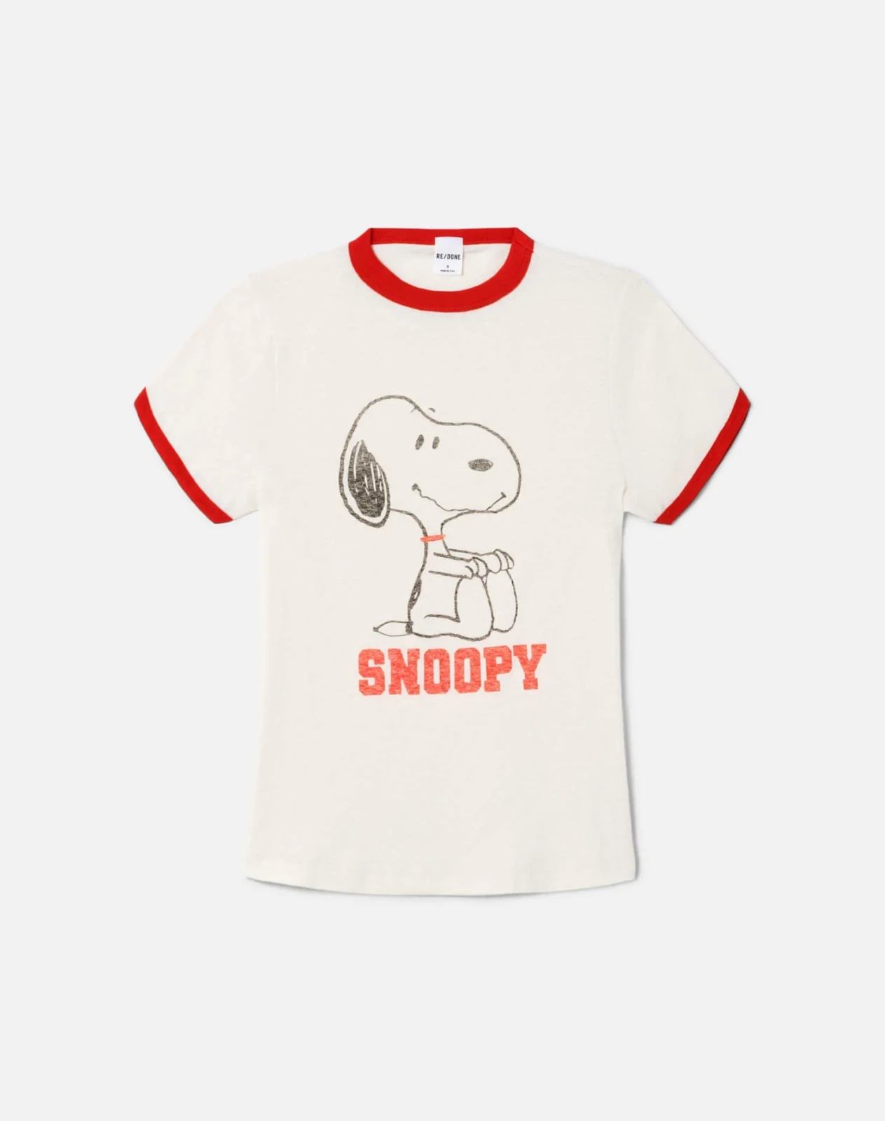 60s Slim Ringer "Snoopy" Tee - Vintage White With Crimson