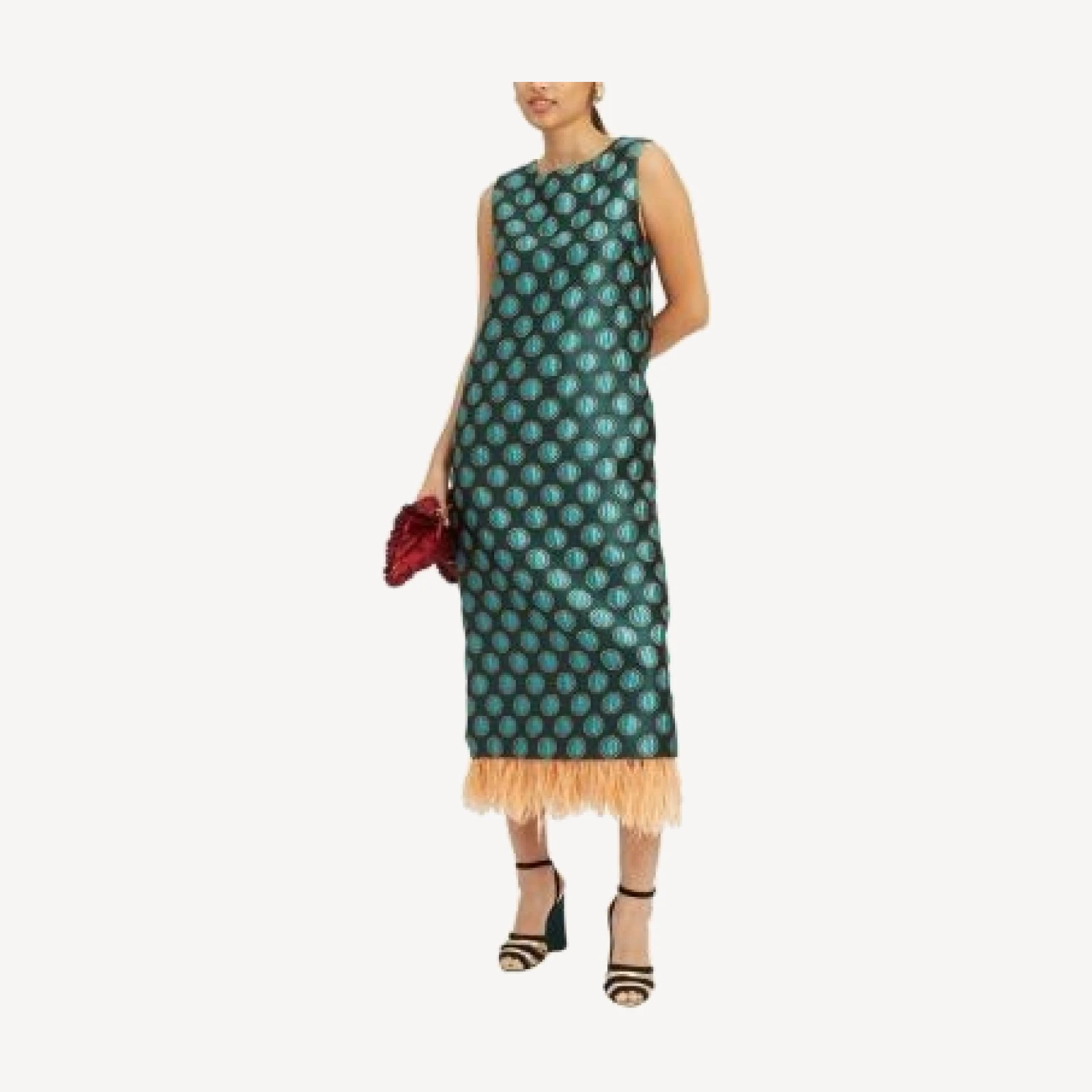 La DoubleJ Column Dress (With Feathers) Jacquard Winter Sun Emerald
