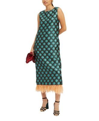 La DoubleJ Column Dress (With Feathers) Jacquard Winter Sun Emerald