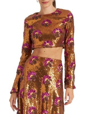 La DoubleJ Holly Crop Top Textured Sequins Rust