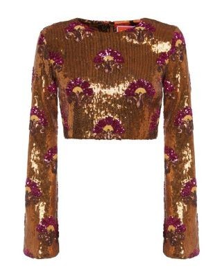 La DoubleJ Holly Crop Top Textured Sequins Rust