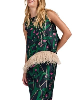 La Doublej La Scala Top With Feathers Bamboo Jacquard Black