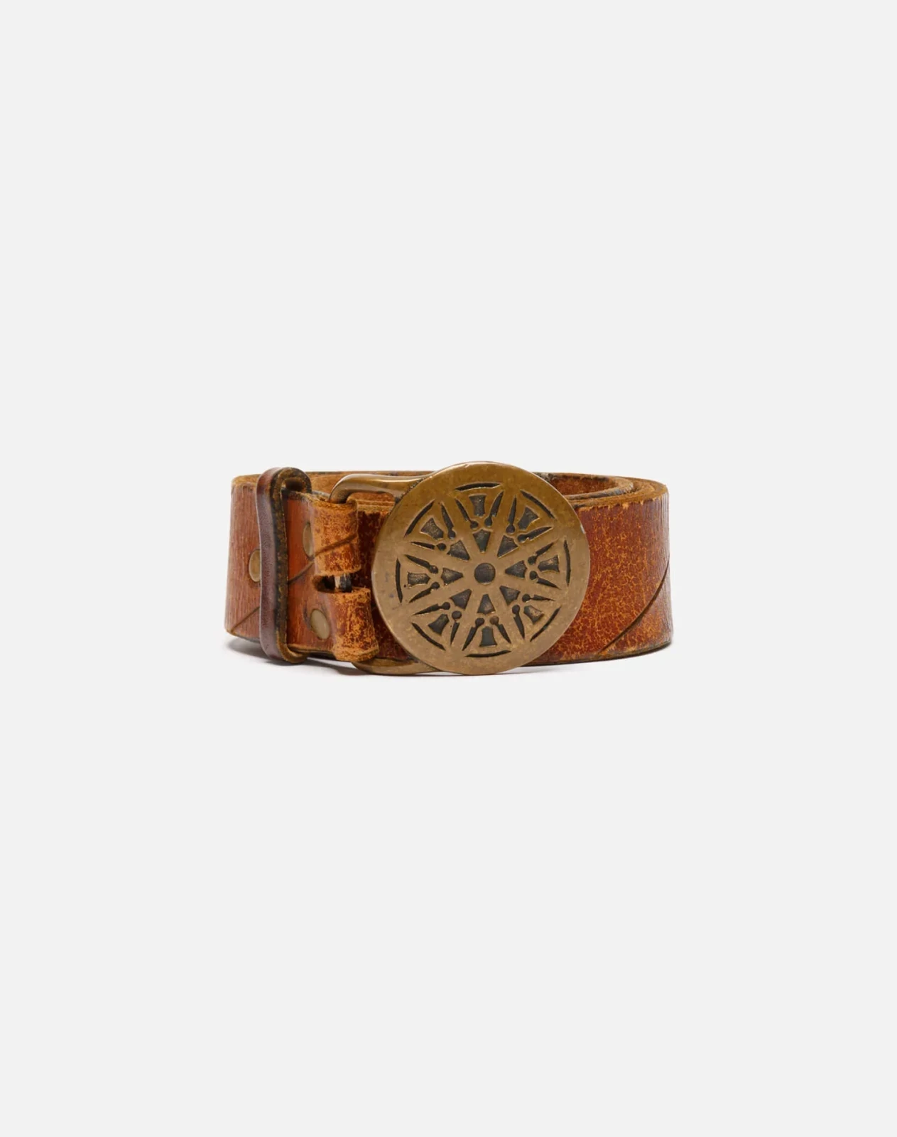 RE/DONE Vintage | 70s Embossed Belt With Wheel Of Law Buckle -#21 | Vintage Belts