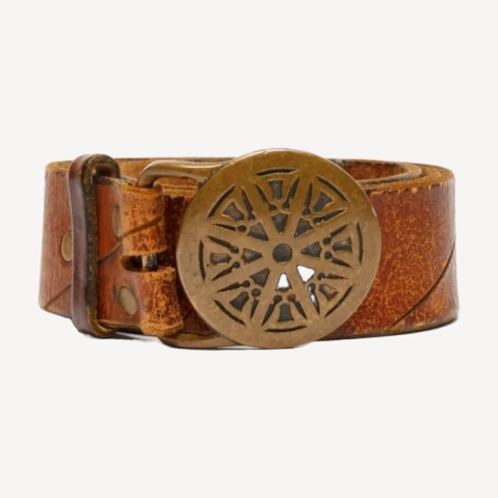 RE/DONE Vintage | 70s Embossed Belt With Wheel Of Law Buckle -#21 | Vintage Belts
