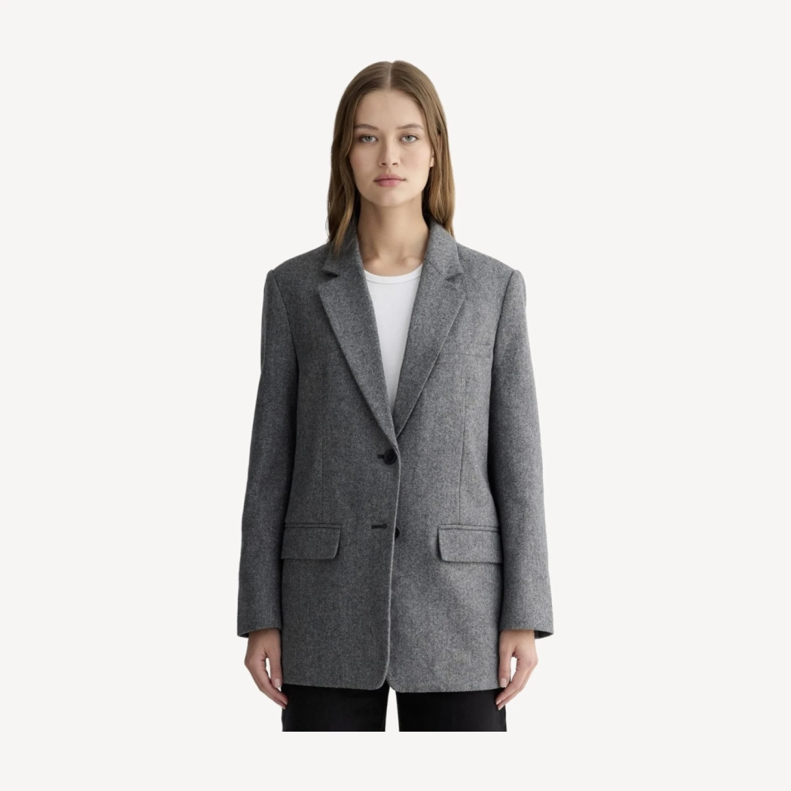 The Oversized Blazer in Wool | Grey Herringbone