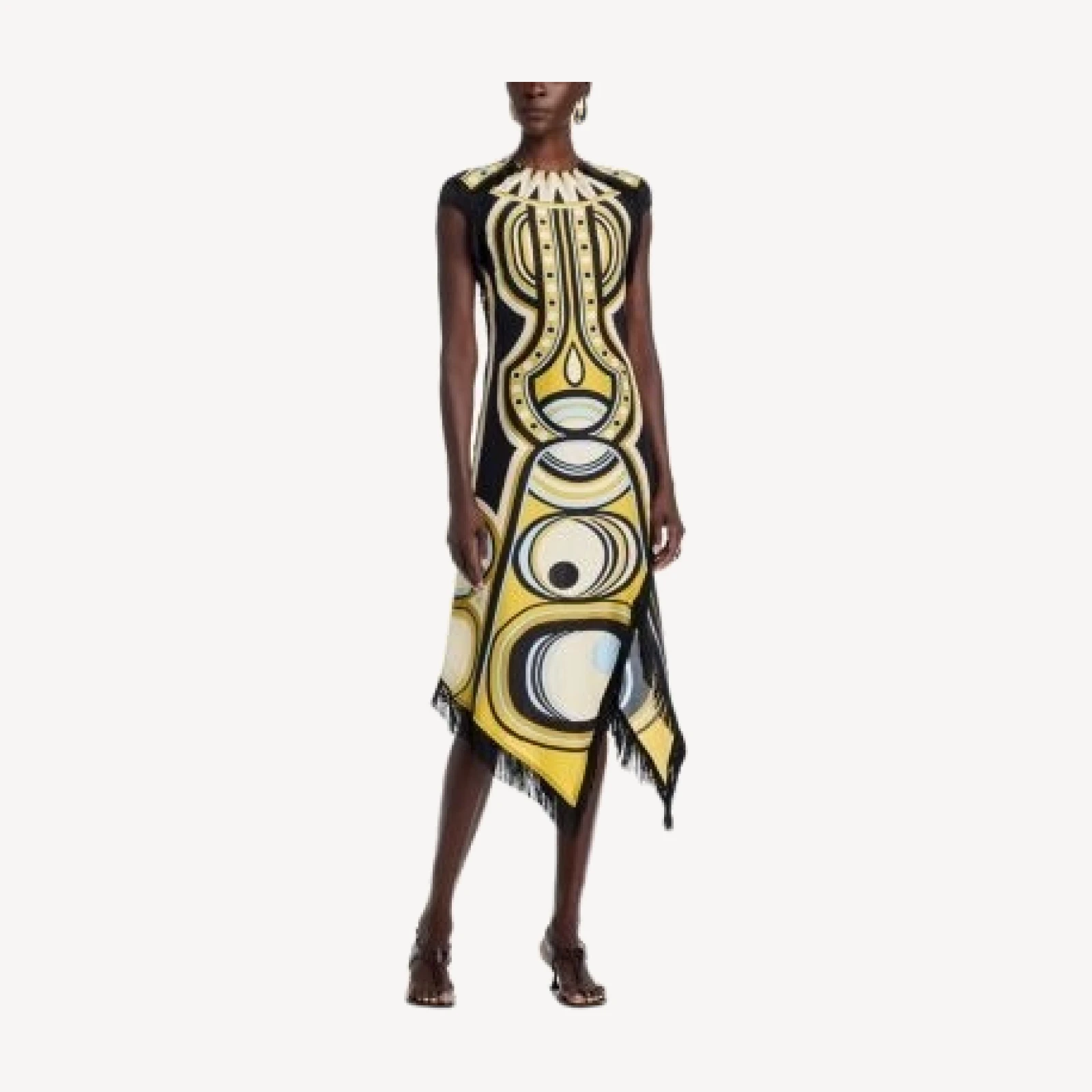 La DoubleJ Silk Fringe Trim Midi Dress