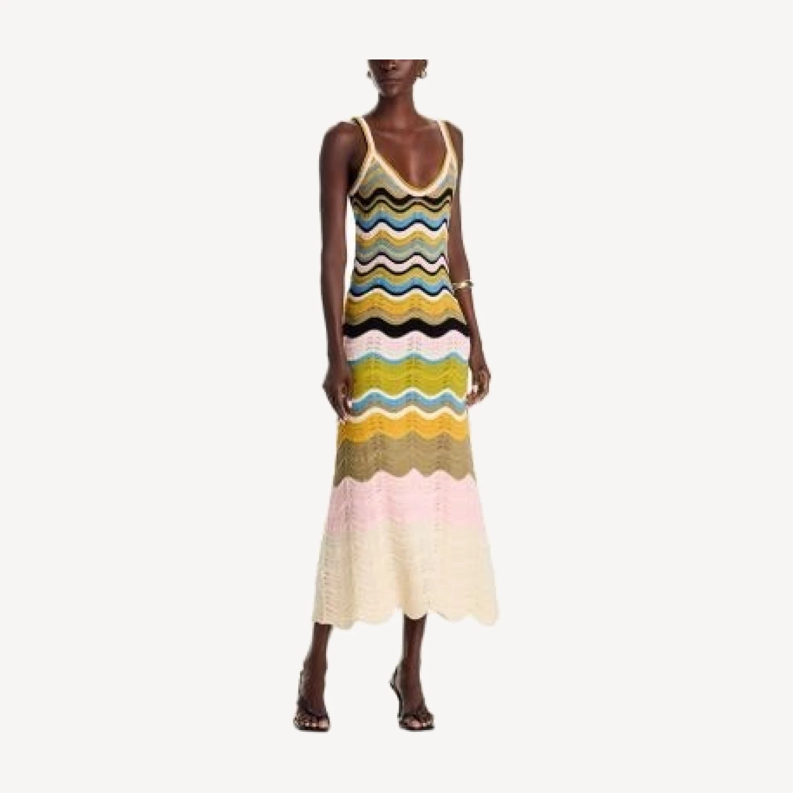 La DoubleJ Chevron Cotton Crochet Midi Dress